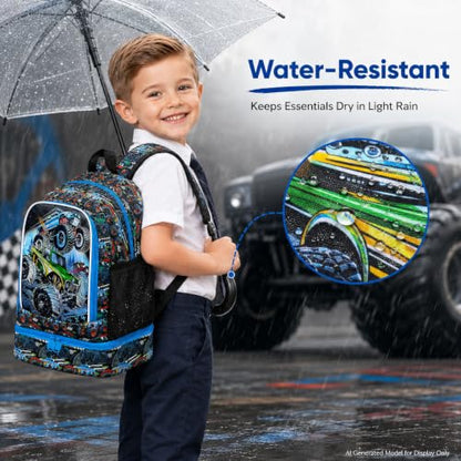 CCJPX 3Pcs Backpack for Boys, 16 Inch Preschool Elementary Kindergarten School Backpacks and Lunch Box - color: Truck 2 in 1
