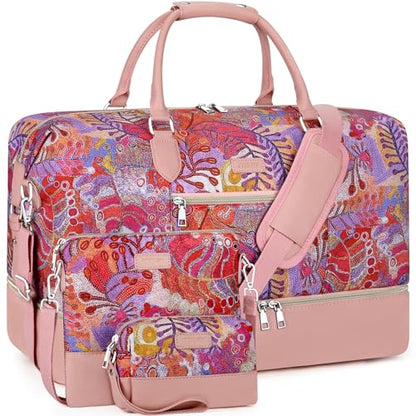 ITIEZY Weekender Bag for Women 21.5" Travel Duffel Large Carry On Bag 3PCS - color: 8a-Pink