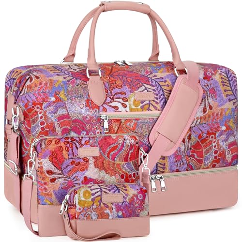 ITIEZY Weekender Bag for Women 21.5" Travel Duffel Large Carry On Bag 3PCS - color: 8a-Pink