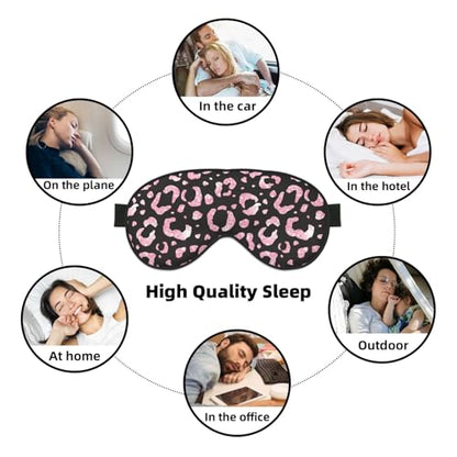 Rose Pink Glitter Leopard Sleep Mask Eye Mask with Adjustable Strap Eye Sleep Shade Cover Blocks Light for Women Men Airplane Travel Nap - color: Rose Pink Glitter Leopard