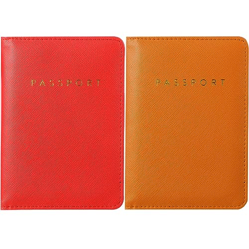 Frienda 2 Pcs Passport Holder Covers Waterproof Leather - color: Yellow, Orange