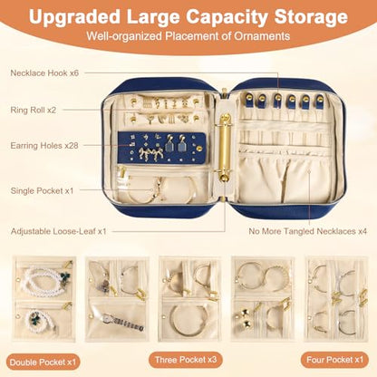Travel Jewelry Organizer Case for Women, Blue - color: Blue