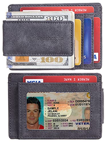Toughergun Slim Wallet for Men RFID Blocking Money Clip, Minimalist Front Pocket Credit Card Holder, Magnetic Thin Mens Wallets with ID Window - color: Deep Grey