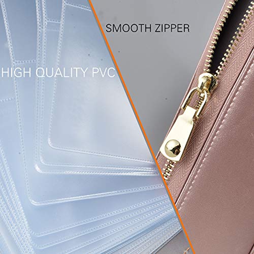 Easyoulife Credit Card Holder Wallet Womens Zipper Leather Case Purse RFID Blocking - color: Rose Gold
