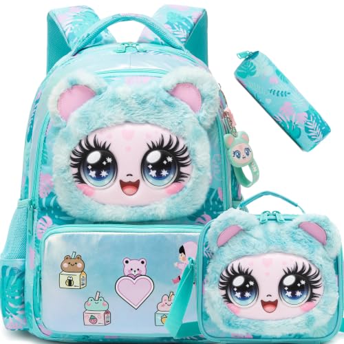 Meetbelify Backpacks for Girls School Backpacks with Lunch Box Pencil Case for Elementary Students Ages 8-10 - color: Big Eye 03