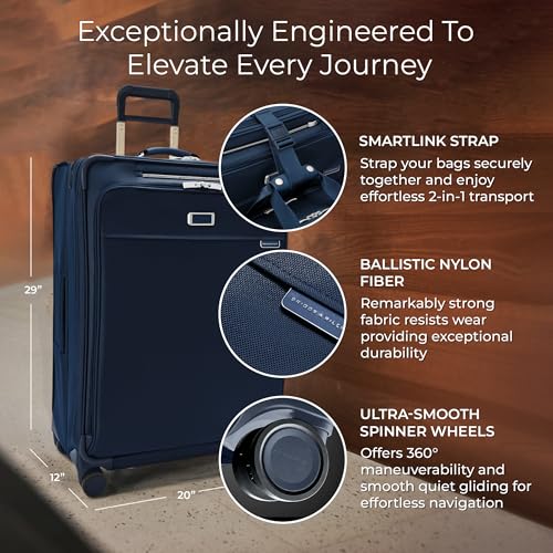 Briggs & Riley Baseline Large Expandable Softside Spinner Luggage, Navy - color: Navy, size: 29" Checked