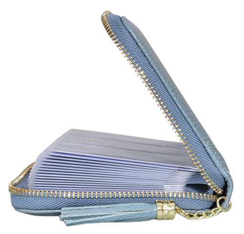Easyoulife Credit Card Holder Wallet Womens Zipper Leather Case Purse RFID Blocking - color: Light Blue