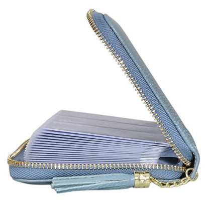 Easyoulife Credit Card Holder Wallet Womens Zipper Leather Case Purse RFID Blocking - color: Light Blue