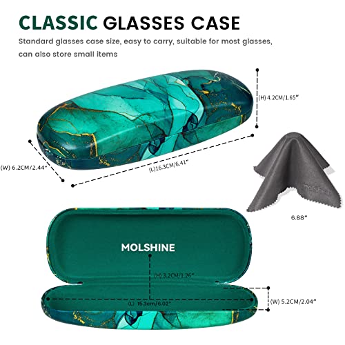 molshine Hard Shell PU Leather Glasses Case,Travel Portable Eyeglass Case for Men Women Girl Travel Study Work - color: Green