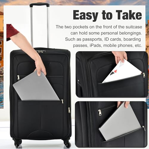 Merax Softside Luggage Set,5 Piece Expandable Suitcase Set.Black - color: Black, size: soft luggage(22/26/30)