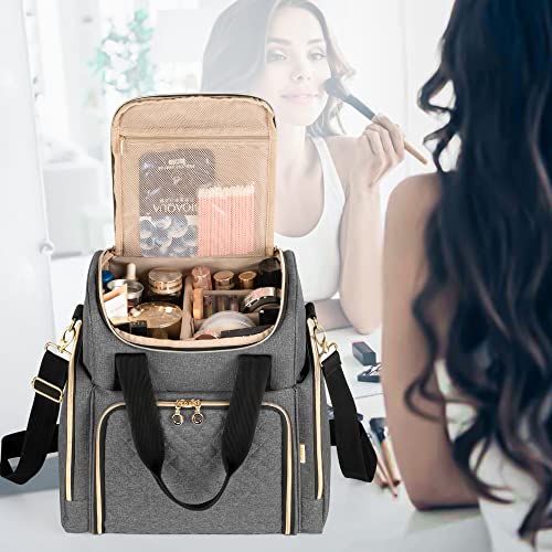 LUXJA Travel Makeup Bag with 2 Removable Makeup Cases, Gray - color: Gray
