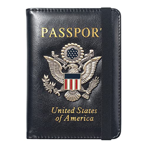 Premium Passport Holder for Travel RFID Blocking Passport Cover Slim - color: Black