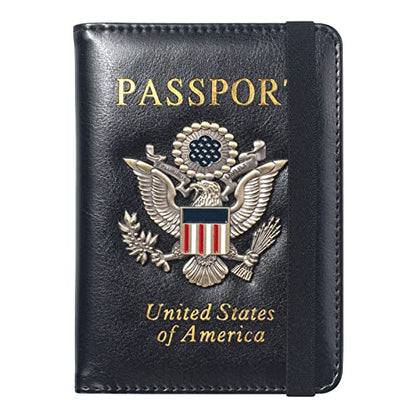 Premium Passport Holder for Travel RFID Blocking Passport Cover Slim - color: Black