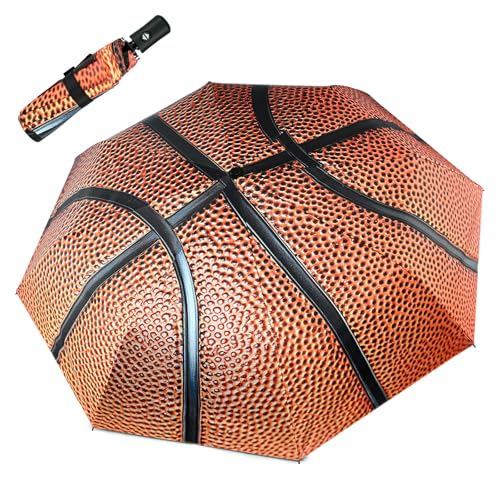 Windproof Travel Umbrella Folding Compact Automatic Umbrellas for Women Men Rain Sun - color: Basketball
