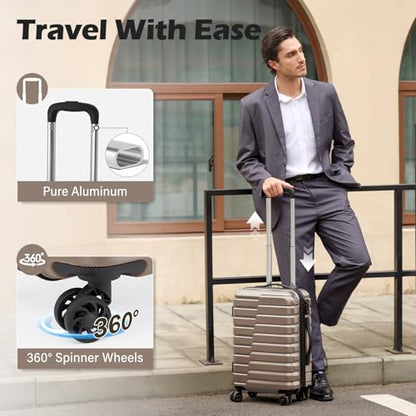 Coolife Lightweight Luggage with TSA Lock,Carry On Brown - color: Brown, size: Small(20in)