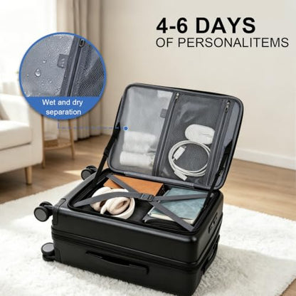 VANKEAN 20 Inch Expandable Hardshell Spinner TSA USB Port Carry-On Approved - color: Black