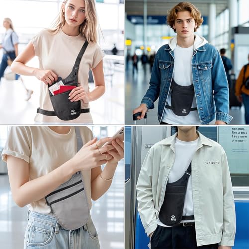 Money Belt for Travel, RFID Blocking Hidden Neck Wallet & Passport Holder - color: GRAY