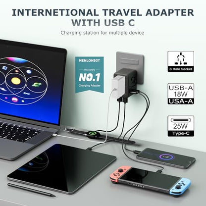 Universal Travel Adapter, International Power Plug with 2 USB-C & 2 USB-A Ports, Worldwide Wall Charger for Europe, UK, US, AU, Fast Charging for iPhone 15/Pro, Samsung (Black)