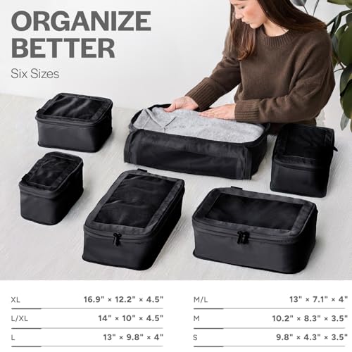 Aerotrunk 여행용 압축 패킹 큐브, 6팩, 블랙 - color: 블랙., size: 6개