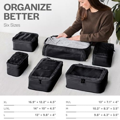 Aerotrunk 여행용 압축 패킹 큐브, 6팩, 블랙 - color: 블랙., size: 6개