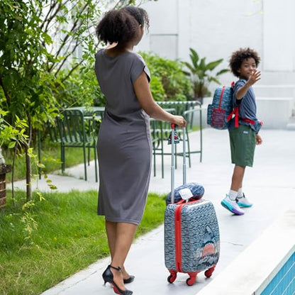 Nautica Kids Luggage - 18" Airline Approved Rolling Hardside Upright Carry-on Suitcase Set with Wheels (Shark Attack | 5pc Travel Set) - color: Shark Attack | 5pc Travel Set