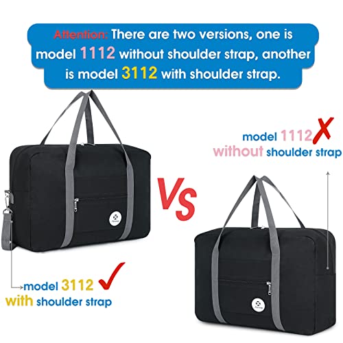Narwey Personal Item Travel Bag, Carry on Foldable Duffle Bag for Women Men - color: ZB-Black