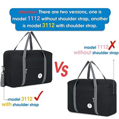 Narwey Personal Item Travel Bag, Carry on Foldable Duffle Bag for Women Men - color: ZB-Black