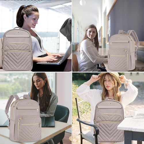 VANKEAN 17.3Inch Laptop Backpack for Women Large Capacity - color: Quilted Light Dusty Pink/Grey Purple, size: 17.3 Inch