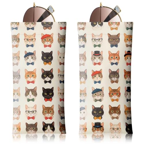 Soft Sunglasses Case for Women, PU Leather Squeeze Top Glasses Case - color: Cute Cats