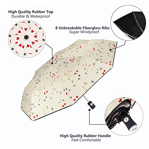 Cuby UV Sun Umbrella Compact Folding Travel Umbrellas Auto Open/Close - color: Flowers