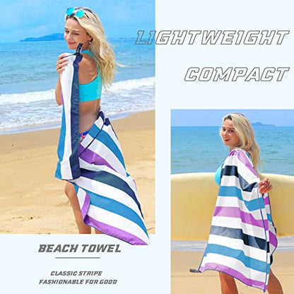 Exclusivo Mezcla Microfiber Quick Dry Oversized Beach Pool Towel - color: Stripe-dark Purple, size: 35" x 70"