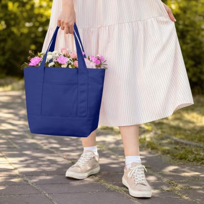 TOPDesign 1-Pack Small Canvas Tote Bag with an External Pocket, Reusable Bag, Top Zipper Closure, Daily Essentials (Blue) - color: Blue, size: Small
