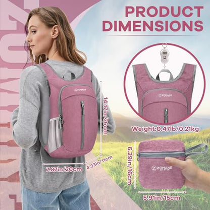 ZOMAKE Lightweight Packable Backpack, 10L Small Foldable Daypack for Hiking - color: Pink A1, size: 10L