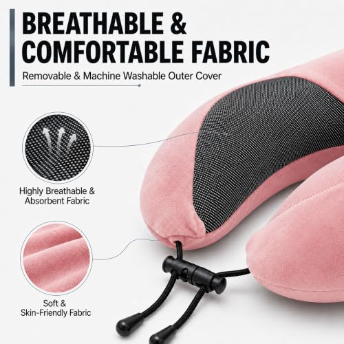 Travel Neck pillow for Airplane, with Large Hood Eye Mask Earplug and Bag - color: Pink