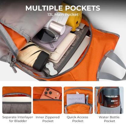 14L Small Hiking Backpack, Packable Travel Daypack for Men Women - color: Orange