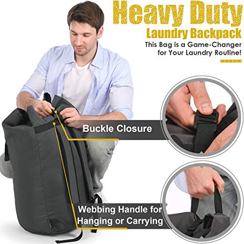 Backpack Laundry Bag, 115L Heavy Duty Extra Large College Laundry Backpack, Dirty Clothes Bag with Shoulder Straps, Laundry Hamper Bag with Drawstring Closure for College Dorm, Apartment Charcoal grey - color: Charcoal grey