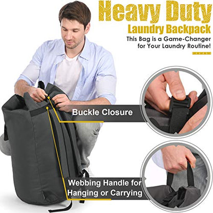 Backpack Laundry Bag, 115L Heavy Duty Extra Large College Laundry Backpack, Dirty Clothes Bag with Shoulder Straps, Laundry Hamper Bag with Drawstring Closure for College Dorm, Apartment Charcoal grey - color: Charcoal grey