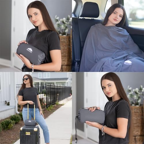 BlueHills Ultra Compact Travel Blanket Pillow Airplane Long Flights - Gray - color: C002-gray