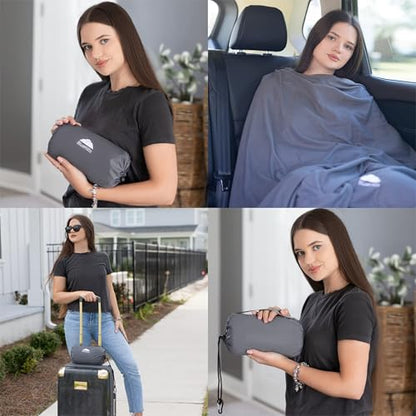 BlueHills Ultra Compact Travel Blanket Pillow Airplane Long Flights - Gray - color: C002-gray