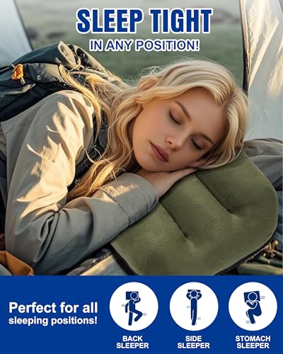 Inflatable Camping Pillow – Ultralight Compact Travel Pillow, Picnic–Green - color: Green