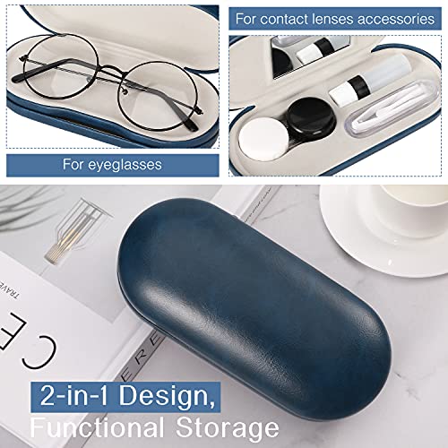 MoKo Double Eyeglass Case,Glasses and contact case 2 in 1 with Mirror - color: Blue