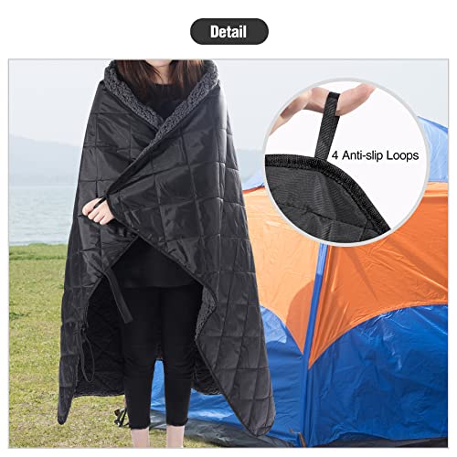 REDCAMP Large Camping Blanket with Sherpa Lining, Black 59"x50" - color: Black, size: 50"x 59"