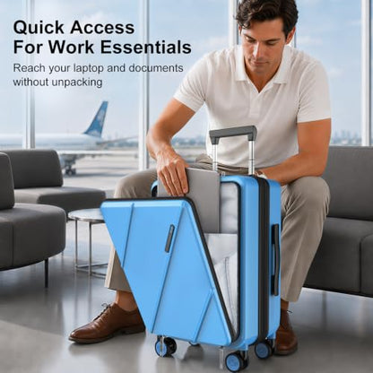 Carry On Luggage 22x14x9 Airline Approved with Front Pocket, Blue - color: Blue