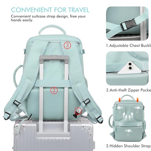 Beraliy Travel Backpack for Women, TSA Carry On Backpack Airline Approved - color: Mint Green, size: Large