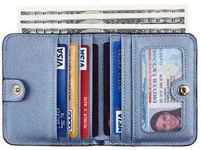 Toughergun Women’s Small Slim Leather Wallet with RFID Protection, Compact Bifold Mini Purse with Clear ID Window - color: CH Blue Gold