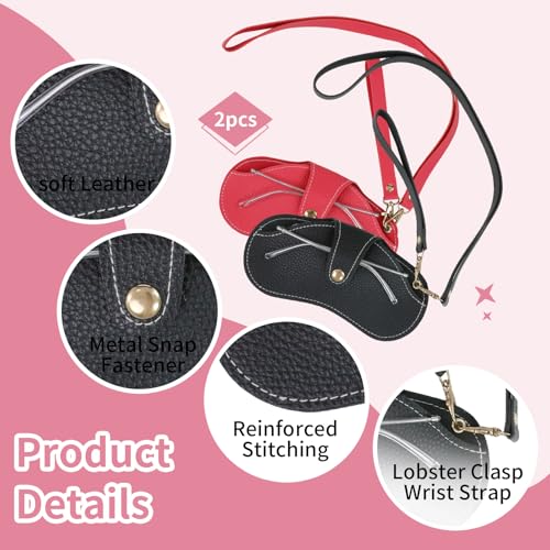 Double Eyeglass Case Soft Dual Glasses Case for Women Men Travel Squeeze Top Sunglasses Cases Eyeglasses Pouch - color: Black+rose Pink Lanyard
