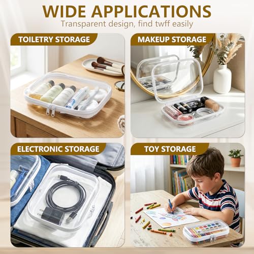 3PCS Clear Hard Shell Zipper Case, Transparent Hard Plastic Zipper Pouches for Travel Organization, Waterproof Toiletry Makeup Bags Cosmetic Pouches, Pencil Organizer Box Toys Storage (L: 11.8*9.8*2) - size: 3L