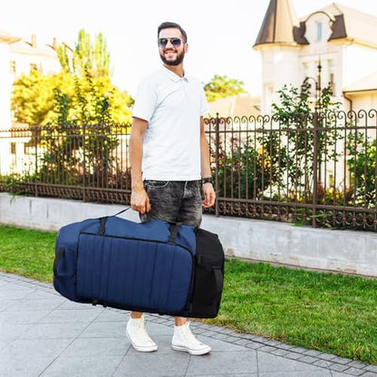 29 Inch Foldable Wheeled Duffle Bag, Waterproof Rolling Travel Bag - color: Navy