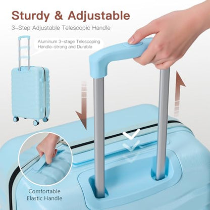 4 Piece Hardshell Luggage Set, TSA Lock Spinner Suitcase, Navy Blue - color: Light Blue