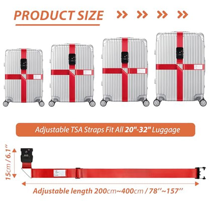 TSA Approved Luggage Straps with Combination Lock, Cross Red - color: Cross Red